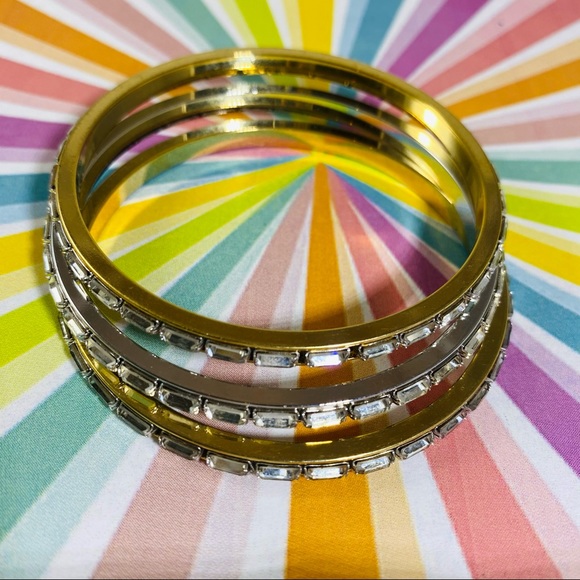 Vintage Jewelry - Set of 3 vintage stacking emerald cut rhinestone bangles